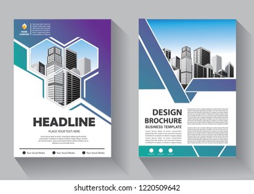 Brochure template layout, cover design annual report, magazine, flyer or booklet in A4 with blue geometric shapes on polygonal background