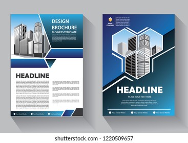 Brochure template layout, cover design annual report, magazine, flyer or booklet in A4 with blue geometric shapes on polygonal background