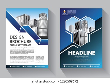 Brochure template layout, cover design annual report, magazine, flyer or booklet in A4 with blue geometric shapes on polygonal background