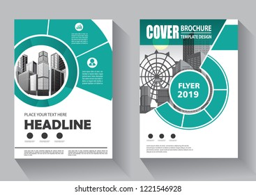 Brochure template layout, cover design annual report, magazine, flyer or booklet in A4 with green geometric shapes on polygonal background