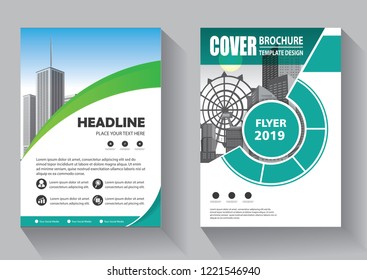 Brochure template layout, cover design annual report, magazine, flyer or booklet in A4 with green geometric shapes on polygonal background