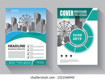 Brochure template layout, cover design annual report, magazine, flyer or booklet in A4 with green geometric shapes on polygonal background