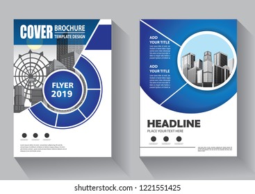 Brochure template layout, cover design annual report, magazine, flyer or booklet in A4 with blue geometric shapes on polygonal background