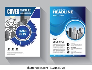 Brochure template layout, cover design annual report, magazine, flyer or booklet in A4 with blue geometric shapes on polygonal background