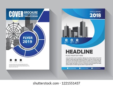 Brochure template layout, cover design annual report, magazine, flyer or booklet in A4 with blue geometric shapes on polygonal background