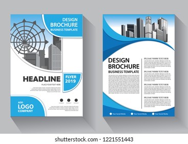 Brochure template layout, cover design annual report, magazine, flyer or booklet in A4 with blue geometric shapes on polygonal background