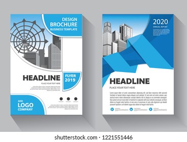 Brochure template layout, cover design annual report, magazine, flyer or booklet in A4 with blue geometric shapes on polygonal background