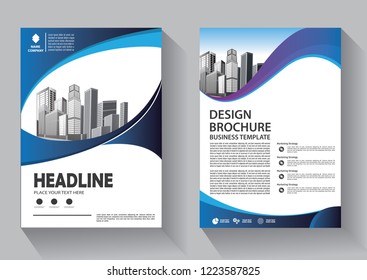 Brochure template layout, cover design annual report, magazine, flyer or booklet in A4 with blue geometric shapes on polygonal background