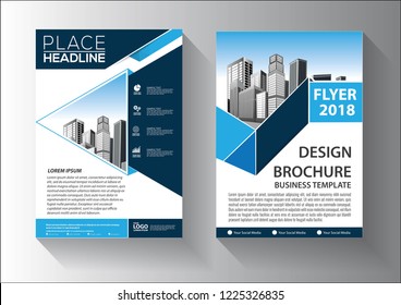 Brochure template layout, cover design annual report, magazine, flyer or booklet in A4 with blue geometric shapes on polygonal background