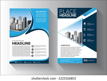 Brochure template layout, cover design annual report, magazine, flyer or booklet in A4 with blue geometric shapes on polygonal background