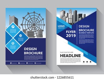 Brochure template layout, cover design annual report, magazine, flyer or booklet in A4 with blue geometric shapes on polygonal background