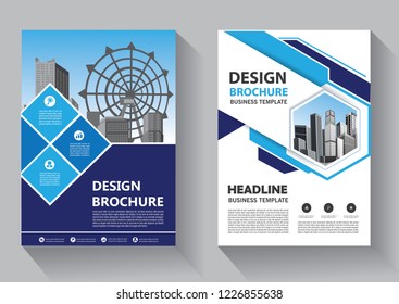 Brochure template layout, cover design annual report, magazine, flyer or booklet in A4 with blue geometric shapes on polygonal background