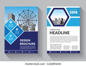 Brochure template layout, cover design annual report, magazine, flyer or booklet in A4 with blue geometric shapes on polygonal background