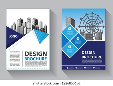 Brochure template layout, cover design annual report, magazine, flyer or booklet in A4 with blue geometric shapes on polygonal background