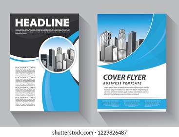 Brochure template layout, cover design annual report, magazine, flyer or booklet in A4 with blue geometric shapes on polygonal background