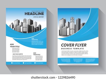 Brochure template layout, cover design annual report, magazine, flyer or booklet in A4 with blue geometric shapes on polygonal background