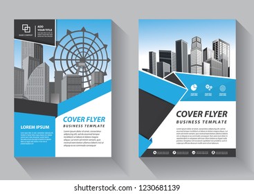 Brochure template layout, cover design annual report, magazine, flyer or booklet in A4 with blue geometric shapes on polygonal background