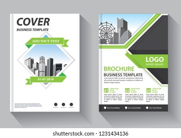 Brochure template layout, cover design annual report, magazine, flyer or booklet in A4 with green geometric shapes on polygonal background