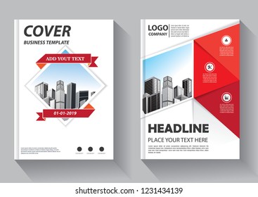 Brochure template layout, cover design annual report, magazine, flyer or booklet in A4 with red geometric shapes on polygonal background