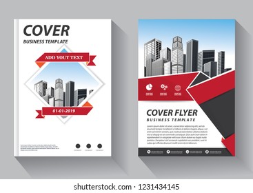 Brochure template layout, cover design annual report, magazine, flyer or booklet in A4 with red geometric shapes on polygonal background