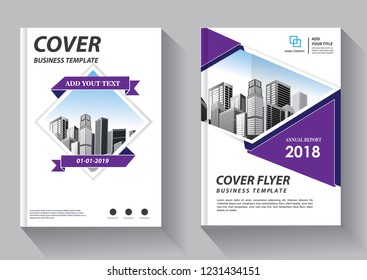 Brochure template layout, cover design annual report, magazine, flyer or booklet in A4 with purple geometric shapes on polygonal background