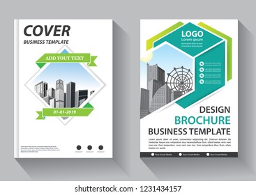 Brochure template layout, cover design annual report, magazine, flyer or booklet in A4 with  green geometric shapes on polygonal background