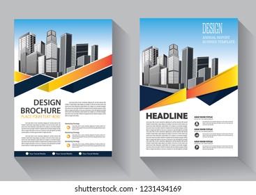 Brochure template layout, cover design annual report, magazine, flyer or booklet in A4 with blue geometric shapes on polygonal background