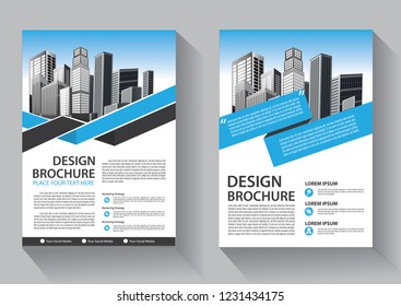 Brochure template layout, cover design annual report, magazine, flyer or booklet in A4 with blue geometric shapes on polygonal background
