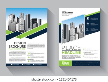 Brochure template layout, cover design annual report, magazine, flyer or booklet in A4 with green geometric shapes on polygonal background