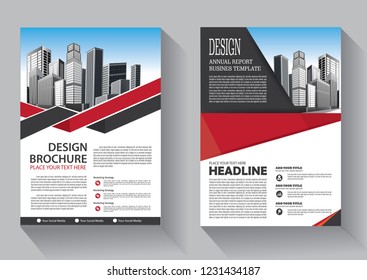 Brochure template layout, cover design annual report, magazine, flyer or booklet in A4 with red geometric shapes on polygonal background