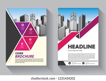 Brochure template layout, cover design annual report, magazine, flyer or booklet in A4 with red geometric shapes on polygonal background