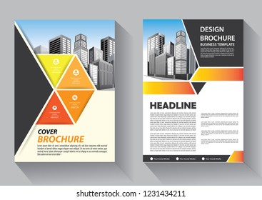 Brochure template layout, cover design annual report, magazine, flyer or booklet in A4 with orange geometric shapes on polygonal background