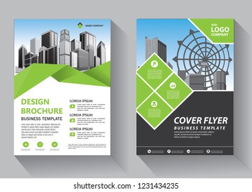 Brochure template layout, cover design annual report, magazine, flyer or booklet in A4 with green geometric shapes on polygonal background