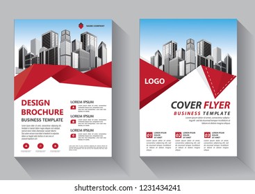 Brochure template layout, cover design annual report, magazine, flyer or booklet in A4 with red geometric shapes on polygonal background
