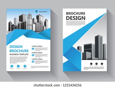 Brochure template layout, cover design annual report, magazine, flyer or booklet in A4 with blue geometric shapes on polygonal background