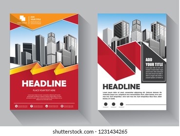 Brochure template layout, cover design annual report, magazine, flyer or booklet in A4 with red geometric shapes on polygonal background