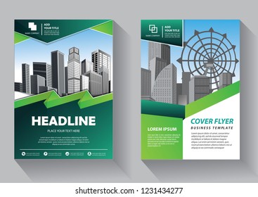 Brochure template layout, cover design annual report, magazine, flyer or booklet in A4 with green geometric shapes on polygonal background