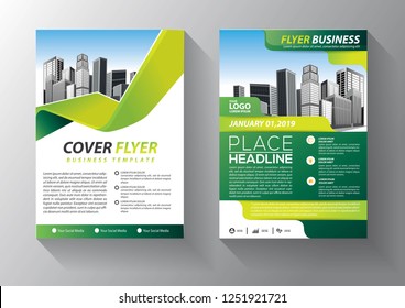 Brochure template layout, cover design annual report, magazine, flyer or booklet in A4 with green geometric shapes on polygonal background