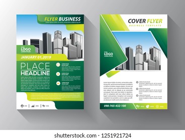 Brochure template layout, cover design annual report, magazine, flyer or booklet in A4 with green geometric shapes on polygonal background