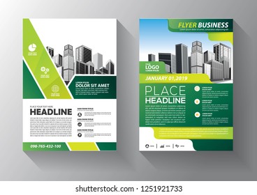 Brochure template layout, cover design annual report, magazine, flyer or booklet in A4 with green geometric shapes on polygonal background