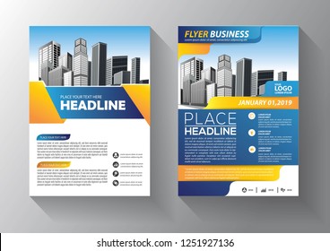 Brochure template layout, cover design annual report, magazine, flyer or booklet in A4 with blue geometric shapes on polygonal background
