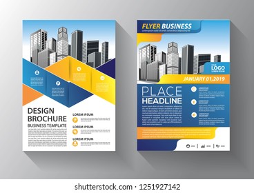 Brochure template layout, cover design annual report, magazine, flyer or booklet in A4 with blue geometric shapes on polygonal background