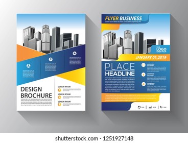 Brochure template layout, cover design annual report, magazine, flyer or booklet in A4 with blue geometric shapes on polygonal background