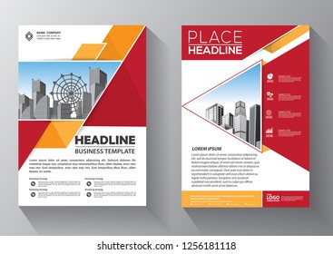 Brochure template layout, cover design annual report, magazine, flyer or booklet in A4 with red geometric shapes on polygonal background
