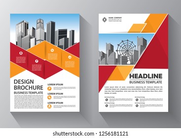 Brochure template layout, cover design annual report, magazine, flyer or booklet in A4 with red geometric shapes on polygonal background