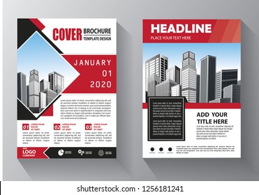 Brochure template layout, cover design annual report, magazine, flyer or booklet in A4 with red geometric shapes on polygonal background