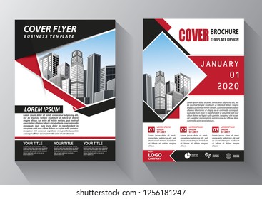 Brochure template layout, cover design annual report, magazine, flyer or booklet in A4 with red geometric shapes on polygonal background