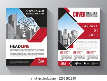 Brochure template layout, cover design annual report, magazine, flyer or booklet in A4 with red geometric shapes on polygonal background