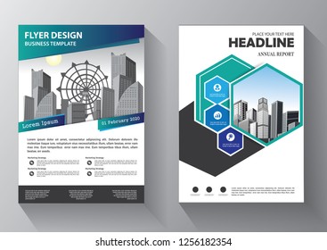 Brochure template layout, cover design annual report, magazine, flyer or booklet in A4 with blue geometric shapes on polygonal background