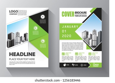 Brochure template layout, cover design annual report, magazine, flyer or booklet in A4 with green geometric shapes on polygonal background